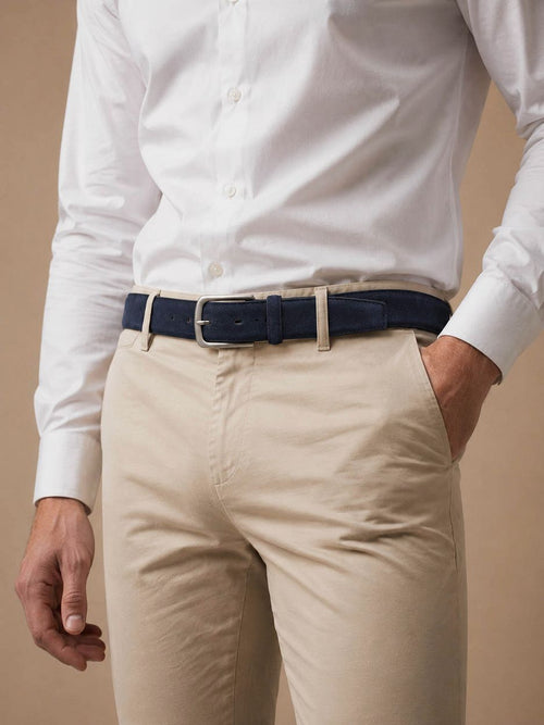 Riem suède leer donkerblauw