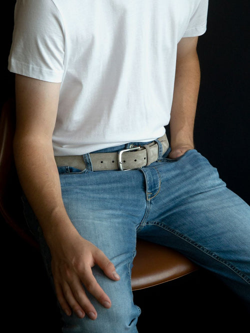 Riem suède leer taupe