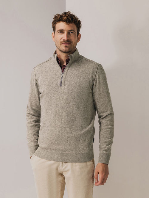 State of Art halve rits trui wool blend melange taupe | Regular-fit