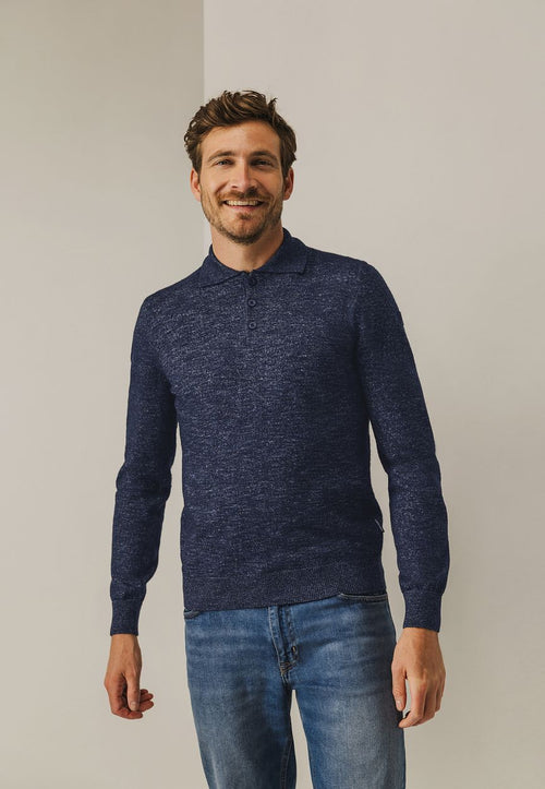 State of Art trui polokraag melange donkerblauw | Regular-fit
