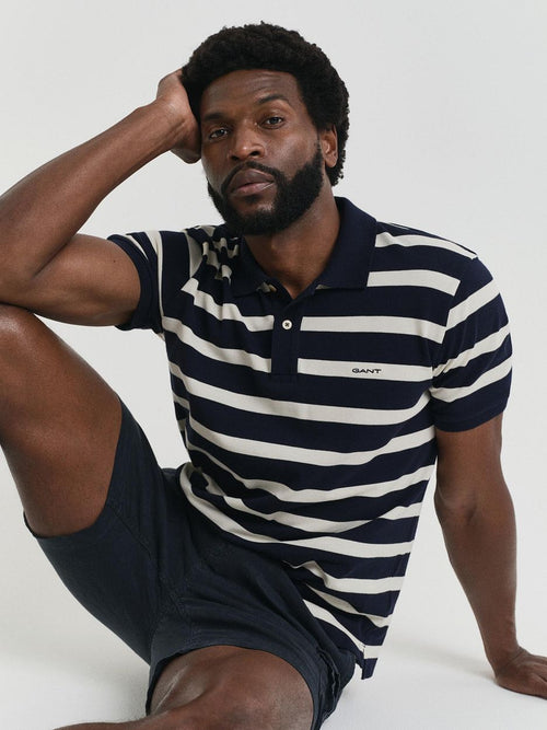 Poloshirt stripe donkerblauw wit