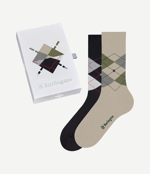 Gift box argyle (2-pack) ruiten zwart ecru