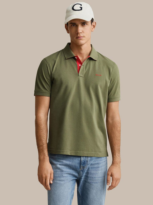 Contrast piqué poloshirt herb groen