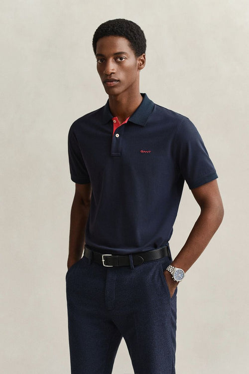 Contrast piqué poloshirt donkerblauw