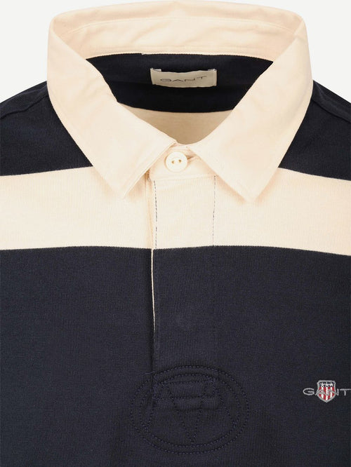 Heavy rugger stripe shield polo streep donkerblauw wit