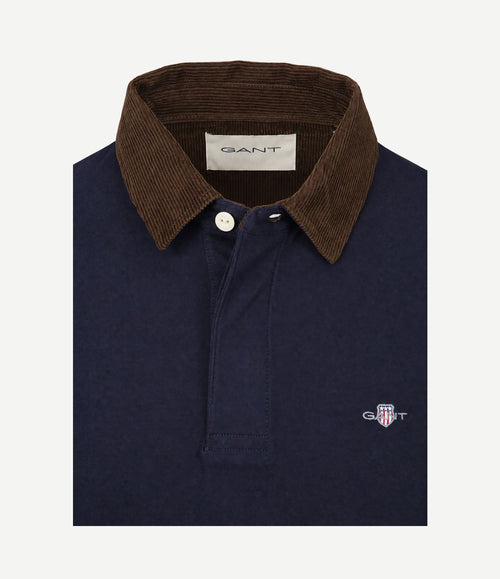 Rugger shield corduroy polo donkerblauw