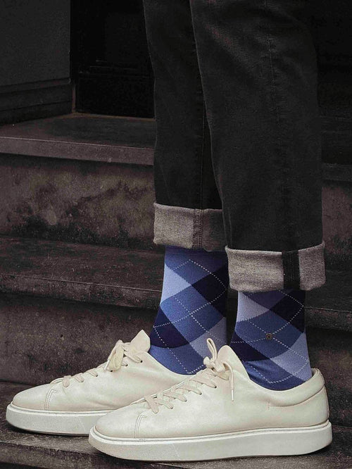 Manchester sok ruit blauw 6550