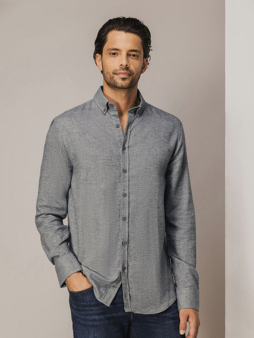 State of Art knitted Oxford overhemd grijs | Regular-fit