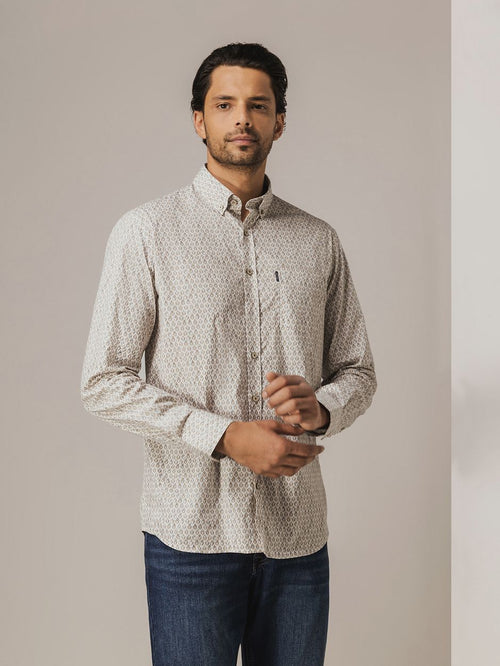 State of Art shirt poplin print beige | Regular-fit