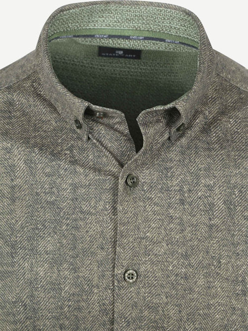 State of Art overhemd jersey herringbone groen | Regular-fit