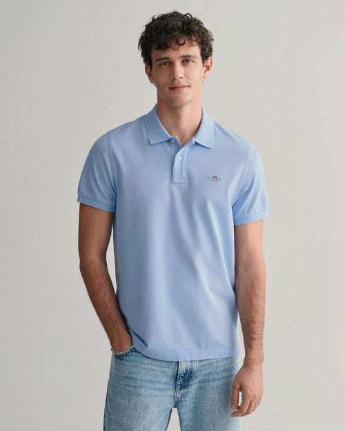 Shield piqué poloshirt lichtblauw