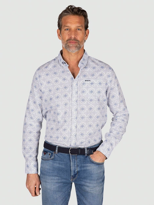 Overhemd karson linnen blend blauw