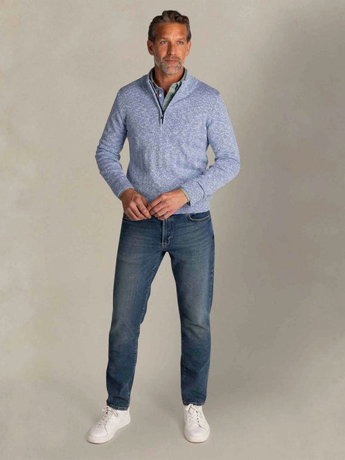 Trui halve rits thames milton slub blauw