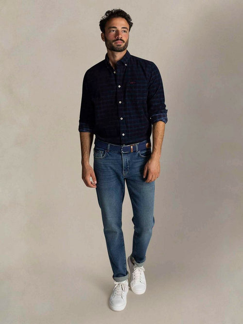 Shirt kauri corduroy ruit donkerblauw