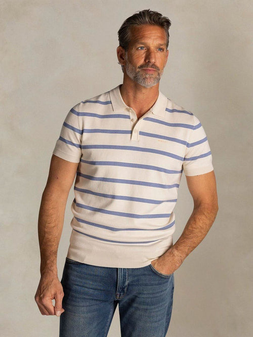 Knitted polo streep ecru