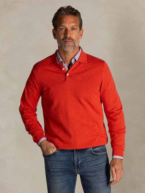 Longsleeve knitted polo rood