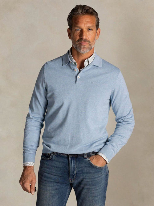 Longsleeve knitted polo lichtblauw