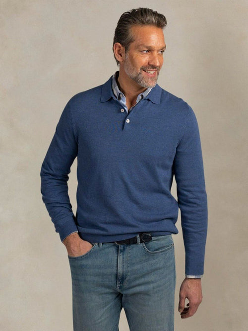 Longsleeve knitted polo blauw