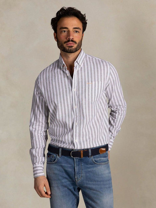 Shirt picton linnen blend streep groen