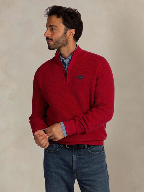 halve rits slub knit melange rood