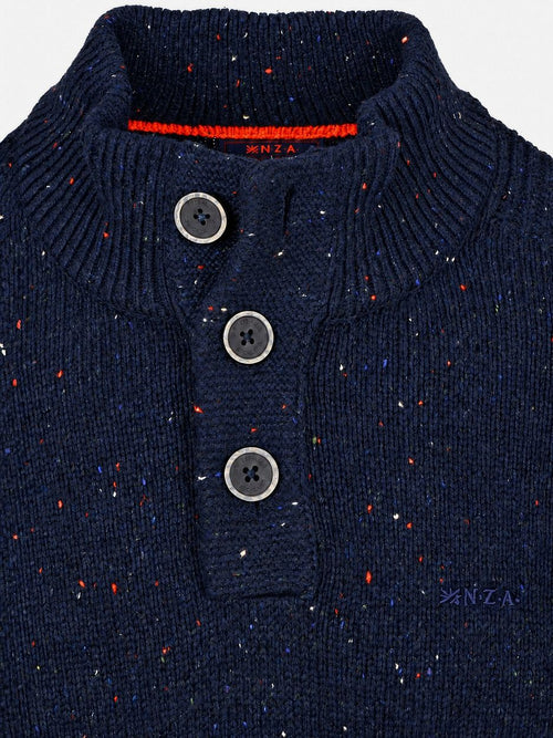 Pullover mocker eltham knit melange Oxford donkerblauw