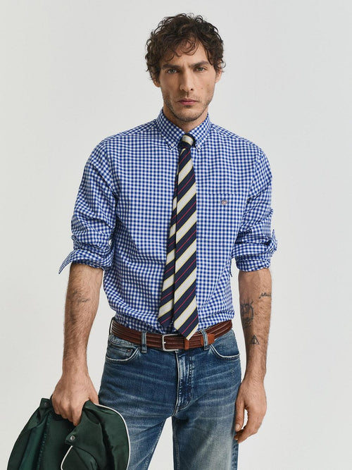 Overhemd gingham poplin college blauw