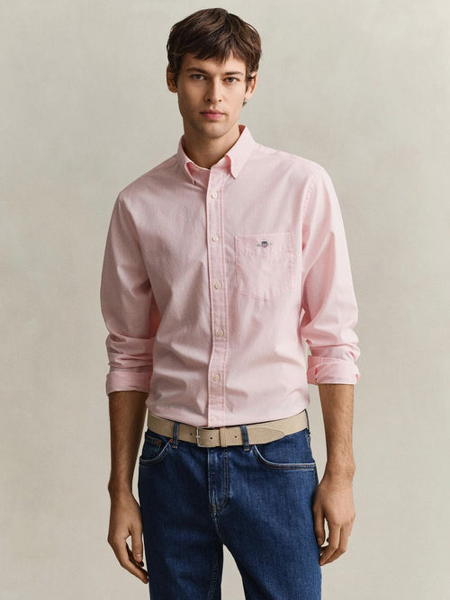 Poplin banker overhemd streep roze