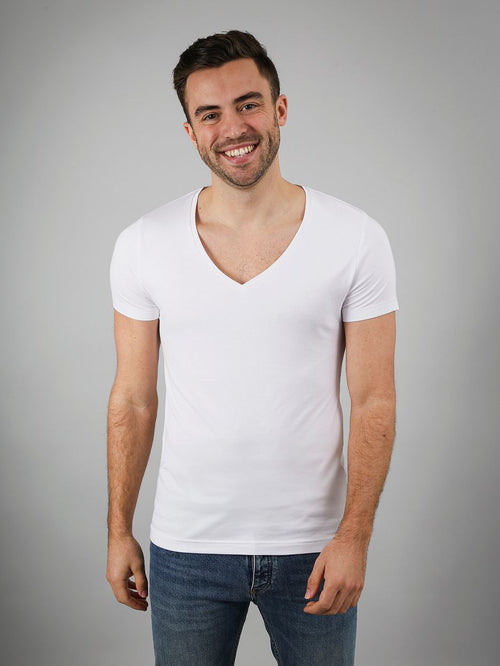 Vibamboru t-shirt diepe v-hals wit (2-pack)