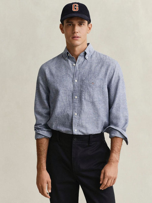 Overhemd cotton linen blauw