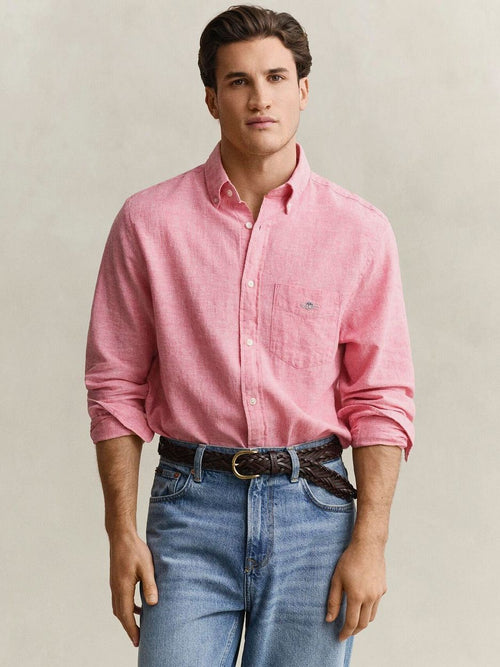 Overhemd cotton linen roze