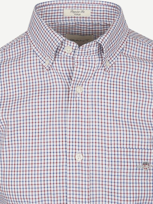 Gant casual overhemd poplin ruit blauw rood | Regular-fit