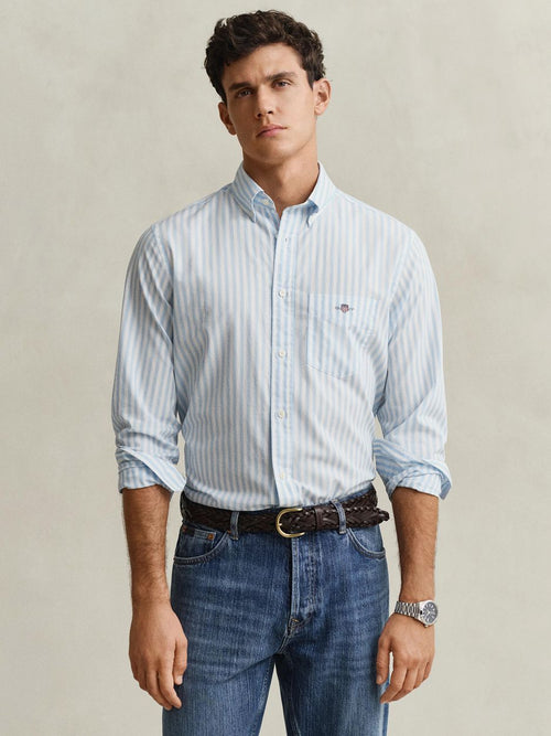 Overhemd stripe poplin classic blauw