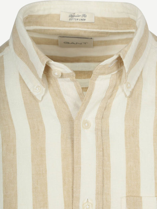 Cotton linen overhemd streep beige