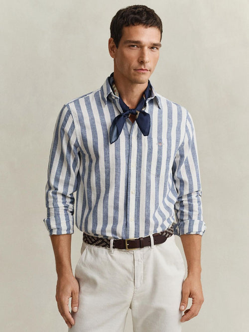 Cotton linen overhemd streep blauw