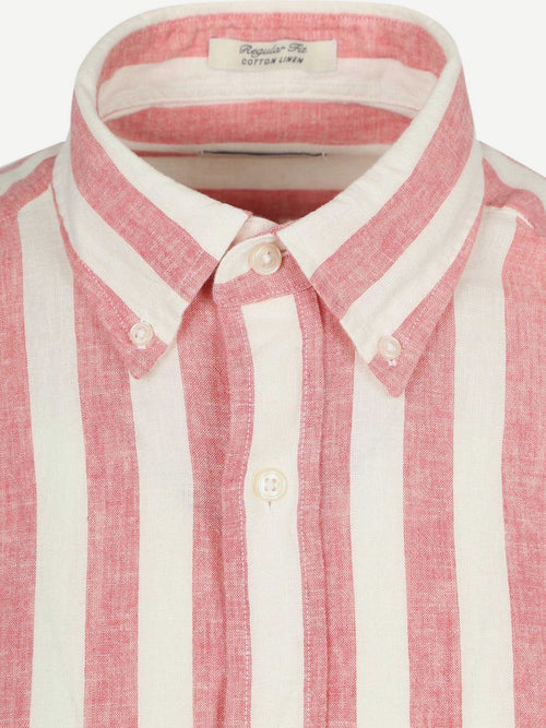Cotton linen overhemd streep roze