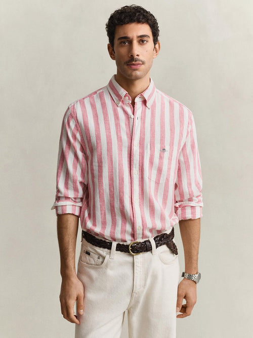 Cotton linen overhemd streep roze