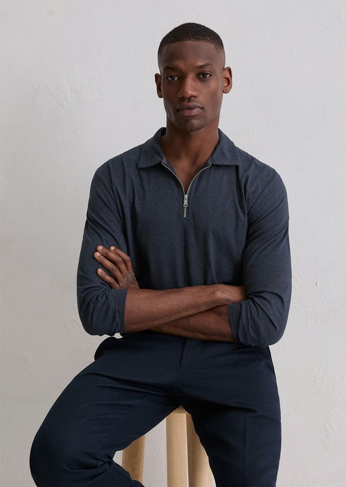 Longsleeve half-zip polo donkerblauw