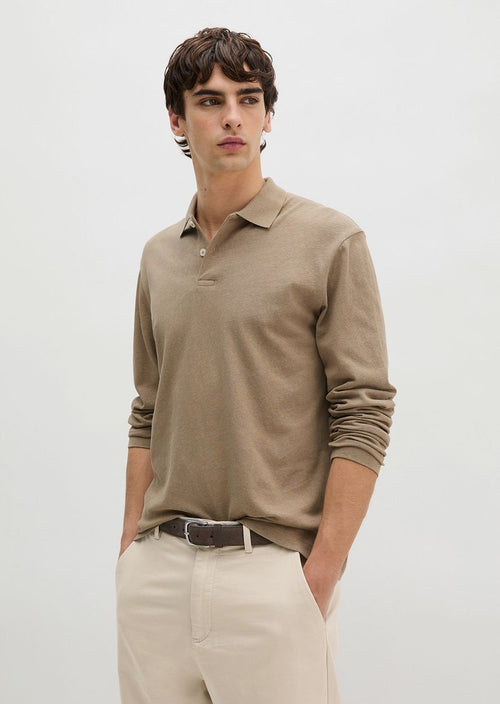 Longsleeve polo cotton linen taupe