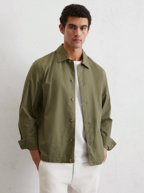 Overshirt linnen blend olijfgroen