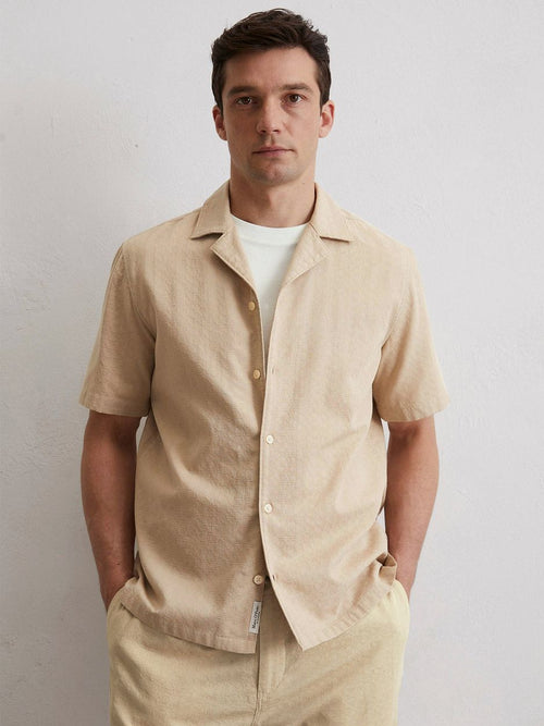 Crèpe overhemd short sleeves beige