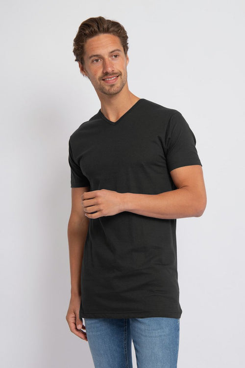 Vermont extra lang v-hals t-shirt zwart (2-pack)