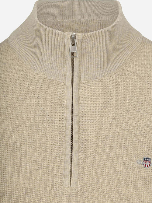 halve rits trui micro textured beige