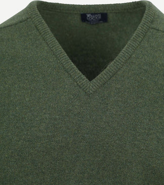 William Lockie pullover lamswol v-hals rosemary groen | Regular-fit