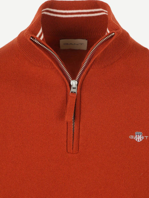 Halfzip wol trui logo rust