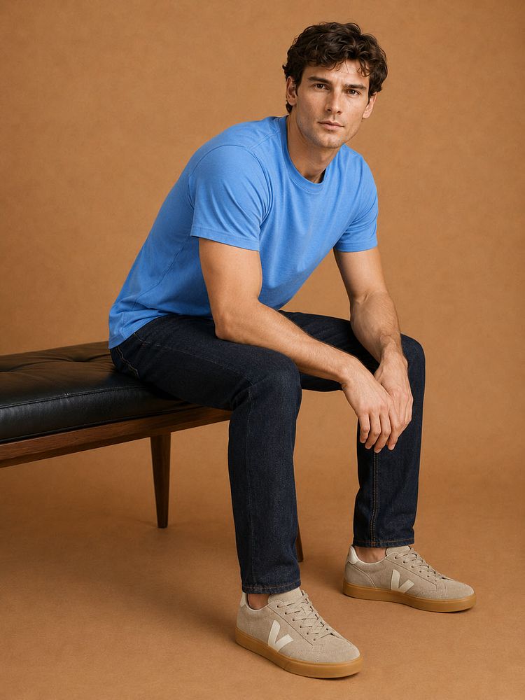 Sneakers campo taupe met Sneakersok (3-pack) wit, The jason jeans donkerblauw en The steve t-shirt mid blauw