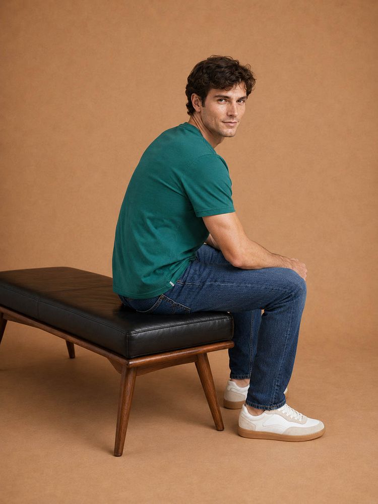 Sneakers park wit met Sneakersok (3-pack) wit, The jason jeans mid blauw en The steve t-shirt mid groen