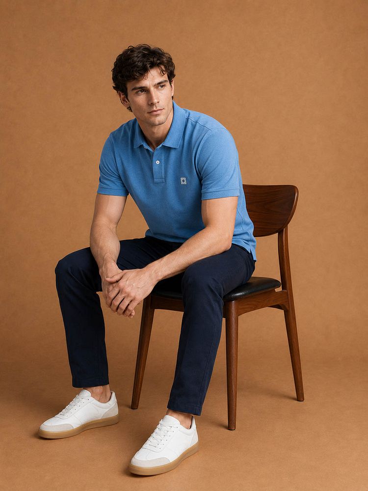 Sneakers park wit met Sneakersok (3-pack) wit, The harry chino donkerblauw en The rene poloshirt mid blauw