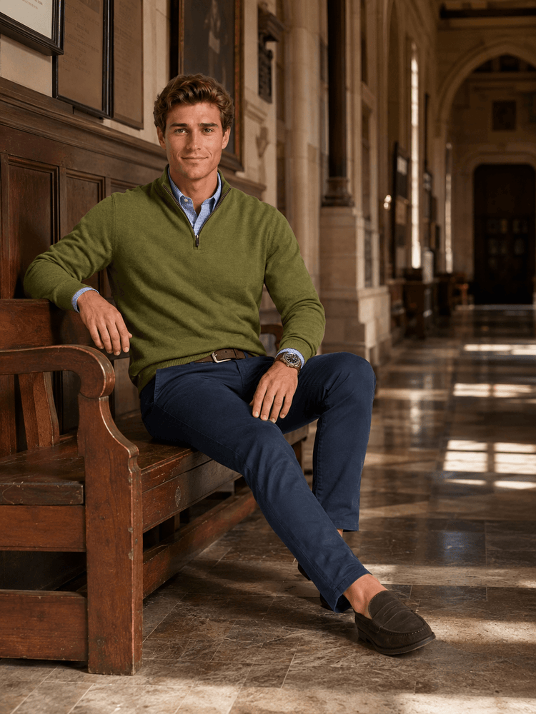 Groen merinowollen halfzip