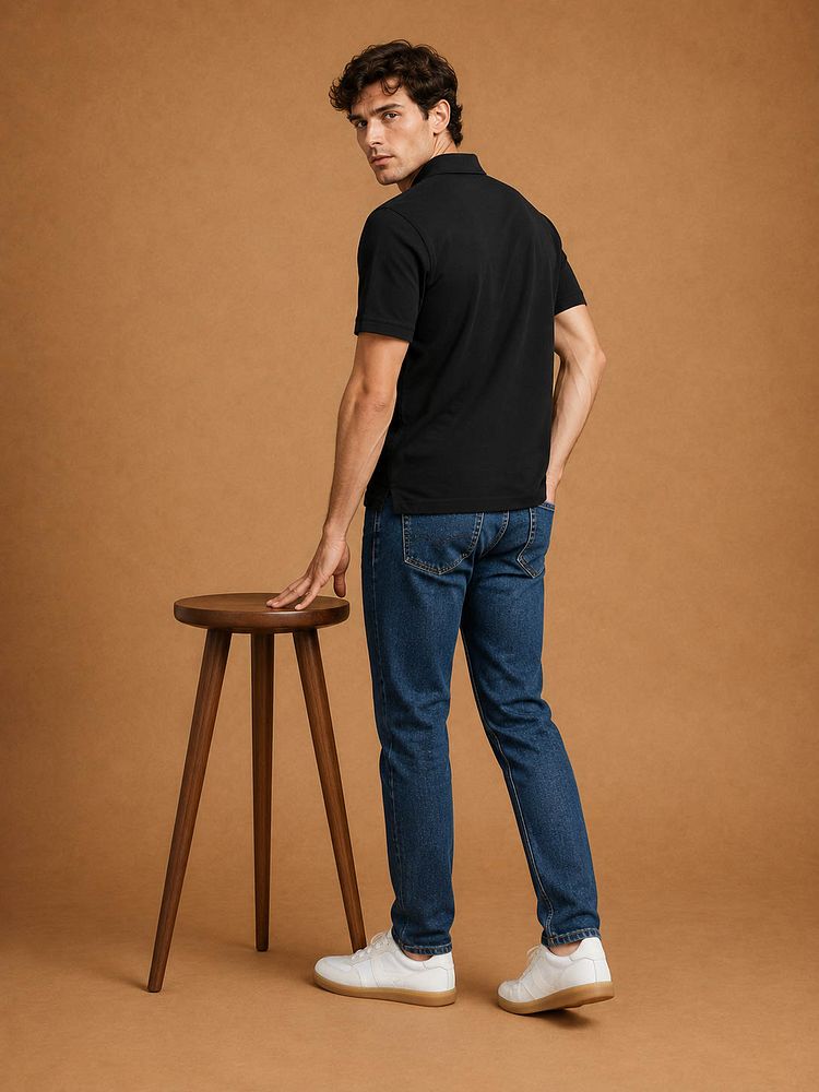 Sneakers park wit met Sneakersok (3-pack) wit, The James poloshirt zwart en The jason jeans mid blauw