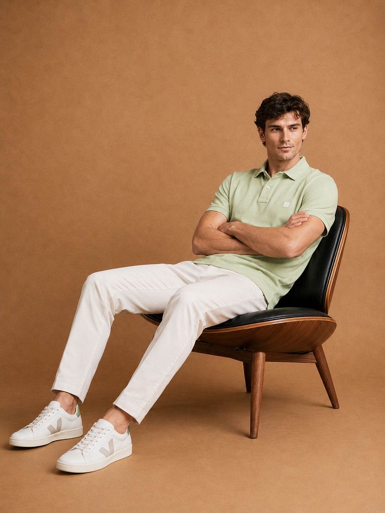Sneakers v-82 pierre kiwi met Sneakersok (3-pack) wit, The harry chino ecru en The rene poloshirt sage groen